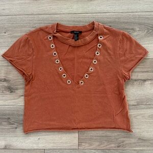Rust Orange Eyelet Detail Women's Top